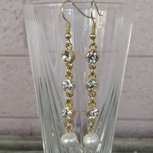 Triple Crystal and Freshwater Pearl Drop Earrings